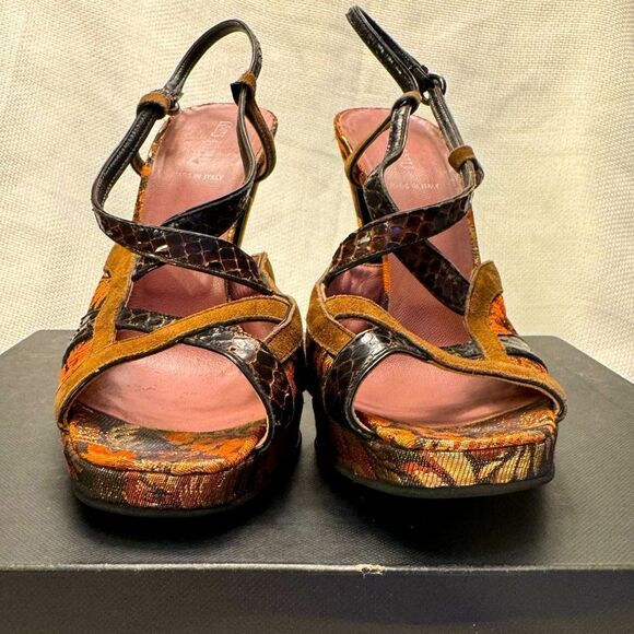 Miu Miu 5” Heels Exotic Jacquard & Leather Slingbacks Size 39 US 9 Made in Italy - Picture 5 of 16